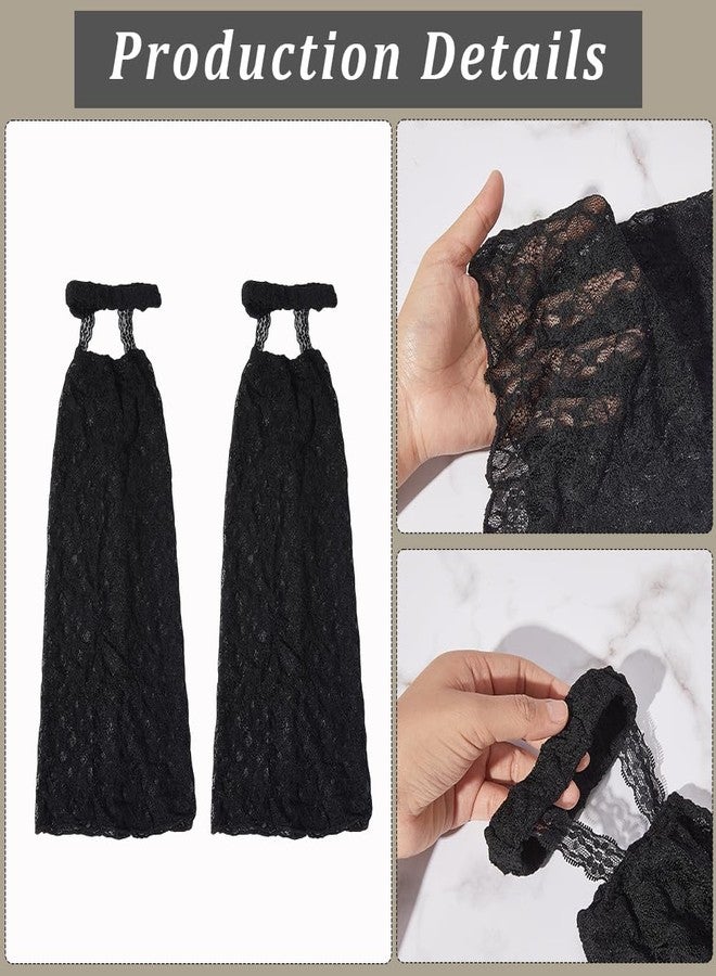CABODYALS 1 Pair Black Polycotton Long Sheer Thin Baggy Loose Mesh Lace Over The Knee Boots Cover Sleeves Footless Socks Leg Warmer with Garter Calf Warmers for Summer Women s Lolita Jk Shoses - Image 5